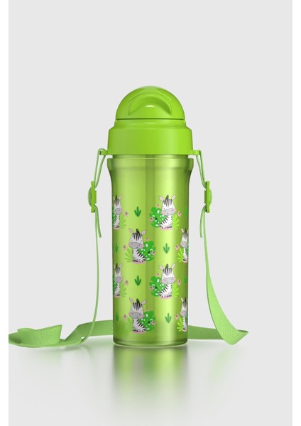 Migo Zebra Desenli 300 ml Askılı Pipetli Pp Bebek Suluk 912013 Yeşil