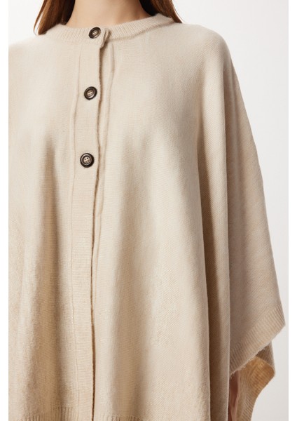 Düğmeli Triko Panço LXA0021 Bej fırsatları