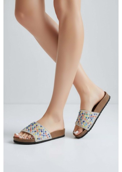 2232-PIEN Anatomik Mantar Tabanlı Boncuklu Kadın Terlik - NKT02232-GÜMÜŞ-38 fiyatları