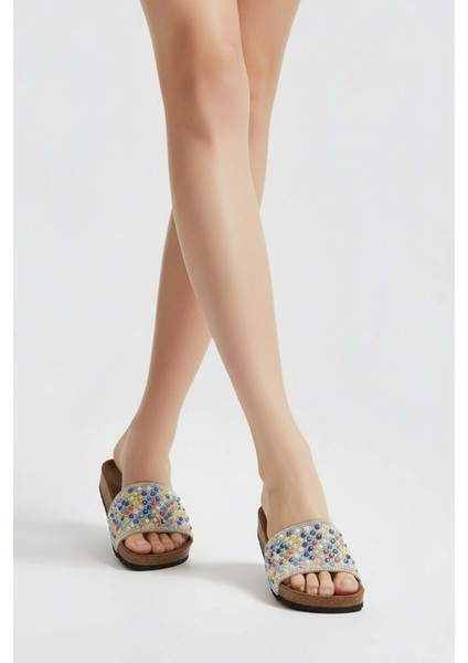 2232-PIEN Anatomik Mantar Tabanlı Boncuklu Kadın Terlik - NKT02232-GÜMÜŞ-38 fırsatları