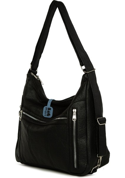 Siyah Yedi Gözlü Fermuar Detaylı Askılı ve Sırt Salaş Çanta fiyatları