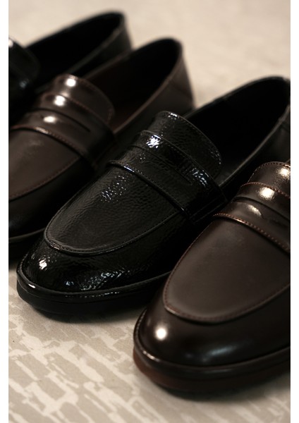 Kadın Loafer Düz Taban Makosen Günlük Ayakkabı Riston Siyah Rugan indirimleri