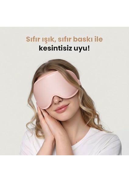 Pembe 3D Uyku Göz Bandı Gözlüğü, Göze Baskı Yapmaz, Işığı %100 Engeller