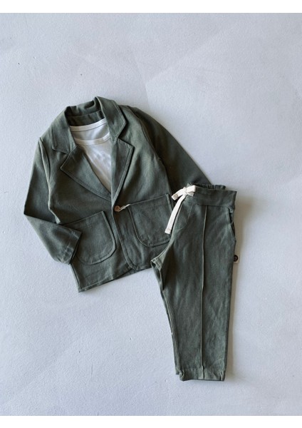 Erkek Bebek %100 Keten Kumaş Takım Elbise, 3'lü Takım_RG327