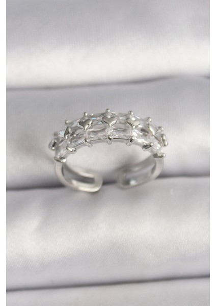 Pirinç Gümüş Renk Zirkon Taşlı Ayarlanabilir Yüzük - TJ-BYK3544 modelleri