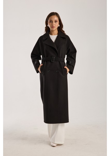 Kadın Regular Kemerli Kaşe Kaban