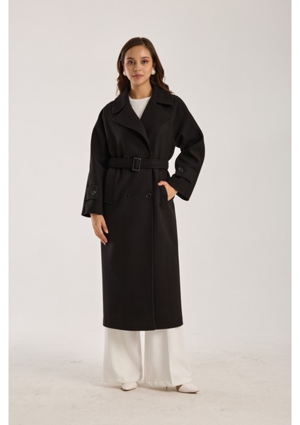 Kadın Regular Kemerli Kaşe Kaban