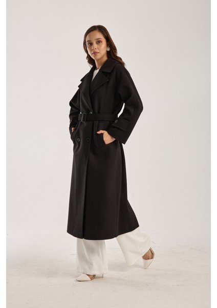 Kadın Regular Kemerli Kaşe Kaban