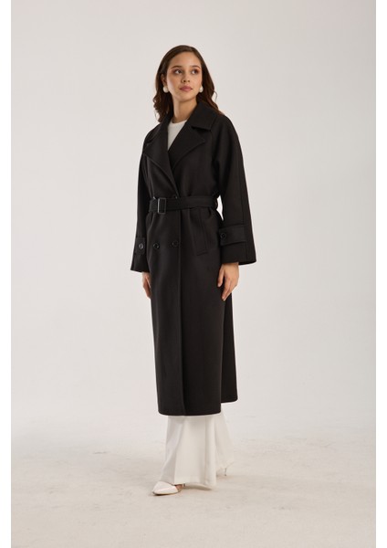 Kadın Regular Kemerli Kaşe Kaban