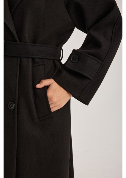 Kadın Regular Kemerli Kaşe Kaban