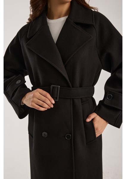 Kadın Regular Kemerli Kaşe Kaban