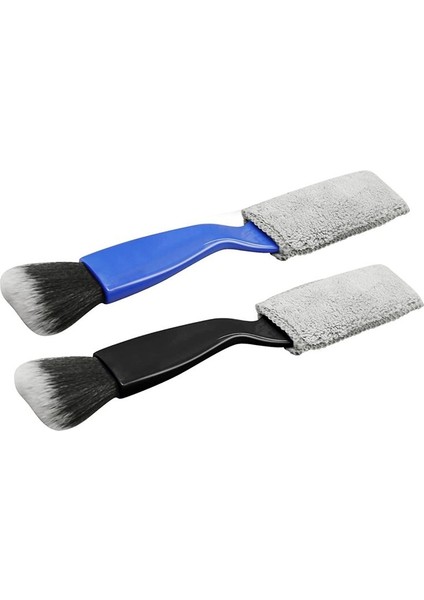 Araba Temizliği Için 2 Paket Çift Kafa Fırçası, 2 Aracı Iç Toz, Araba Havası Delikleri Gösterge Paneli Ekran Temiz Fırça, Siyah+Mavi (Yurt Dışından)