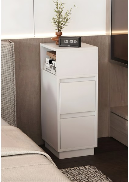 Alve Dar Komodin – 2 Çekmeceli, Değiştirilebilir Açık Bölmeli Yan Sehpa Yatak Odası & Oturma Odası Minimal Tasarım fiyatları