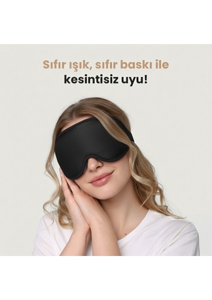 Siyah 3D Uyku Göz Bandı Gözlüğü, Göze Baskı Yapmaz, Işığı %100 Engeller