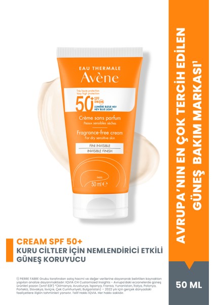 Fragrance-Free Cream Kuru Ciltler İçin Güneş Koruyucu 50 ml