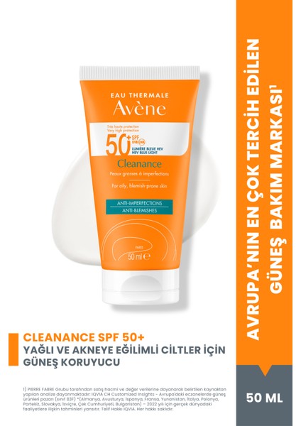 Cleanance Solaire Spf 50 - Yağlı ve Akneli Ciltler İçin Güneş Koruma Kremi 50 ml