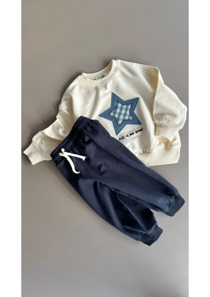 Sweatshirt Takım 1-7 Yaş Ekru Lacivert