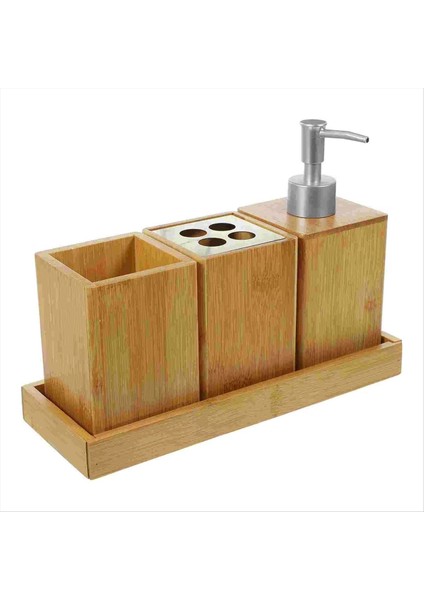 1 Set Bambu Banyo Aksesuarları Set Yıkanabilir Banyo Kiti Diş Fırçası Tutucu Sabun Dağıtıcı Şampuan Şişeleri (Yurt Dışından)