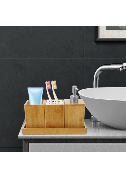 1 Set Bambu Banyo Aksesuarları Set Yıkanabilir Banyo Kiti Diş Fırçası Tutucu Sabun Dağıtıcı Şampuan Şişeleri (Yurt Dışından) fırsatları