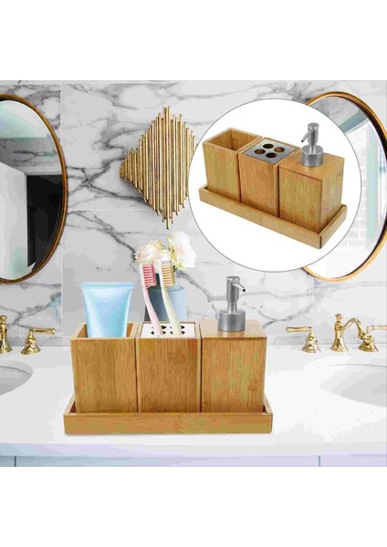 1 Set Bambu Banyo Aksesuarları Set Yıkanabilir Banyo Kiti Diş Fırçası Tutucu Sabun Dağıtıcı Şampuan Şişeleri (Yurt Dışından) indirimleri