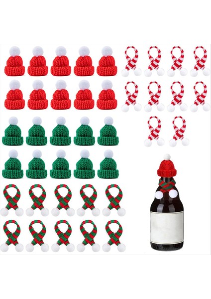 40 Pcs Mini Noel Örgü Şapkalar ve Eşarplar El Sanatları, Tiny Santa Cap ve Eşarp Süsleri (Yurt Dışından)