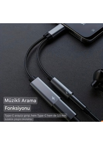 2'si 1 Arada Type-C To 3.5mm+60W Hızlı Şarj ve Kulaklık Çevirici+Usb Dönüştürücü Hi-fi Ses Ce Lisanslı Sertifikalı Hasır Örgülü Sağlam Kablo