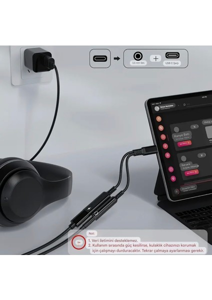 2'si 1 Arada Type-C To 3.5mm+60W Hızlı Şarj ve Kulaklık Çevirici+Usb Dönüştürücü Hi-fi Ses Ce Lisanslı Sertifikalı Hasır Örgülü Sağlam Kablo