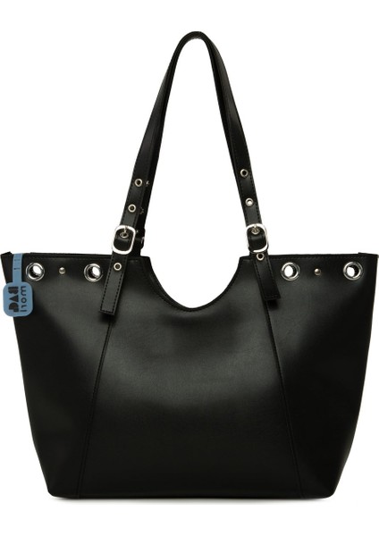 Siyah Kuş Gözü Detaylı Kemerli Tote Çanta modelleri