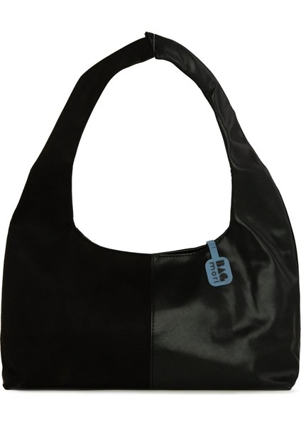 Siyah Süet Garnili Oval Omuz Çantası