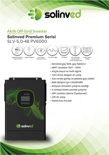5.0 Kw Mppt Off-Grıd Inverter 5000W, 48V/ 120-450VDC, SLV-5000-48 fiyatları