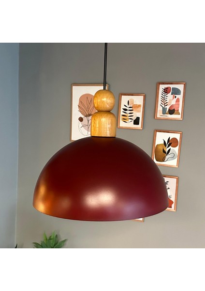 Yimpi Vişne Çürüğü Kalın Ahşap Boncuk Başlık Avize Tekli Sarkıt Salon Dekoratif Aydınlatma Pastane