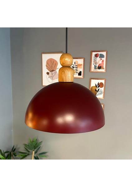 Yimpi Vişne Çürüğü Kalın Ahşap Boncuk Başlık Avize Tekli Sarkıt Salon Dekoratif Aydınlatma Pastane