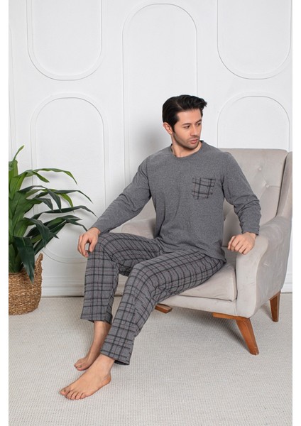 Ercan Erkek Gri Üst Cepli Pijama Takımı