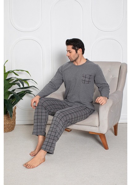 Ercan Erkek Gri Üst Cepli Pijama Takımı modelleri
