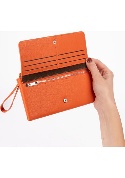 Kadın Vegan Suni Ithal Deri Bilek Askılı Cüzdan – Fermuarlı & Kartlıklı Portföy Şık Uzun Cüzdan