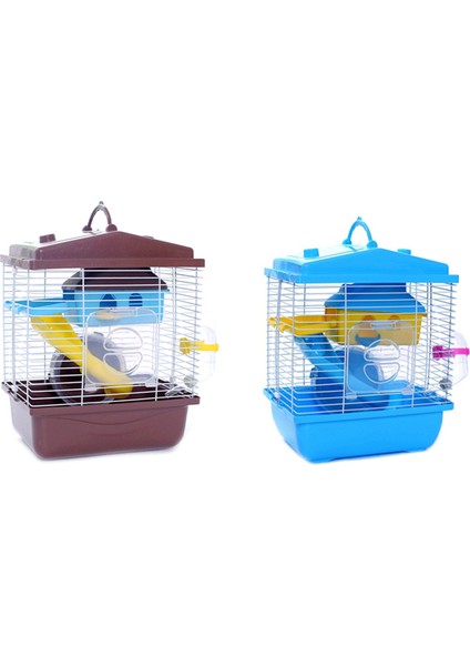 2pcs Pet Cage Hamster Cottage Hamster Için Şeffaf Sırt Işığı Çift Katmanlı Ev - Mavi ve Kahve (Yurt Dışından)
