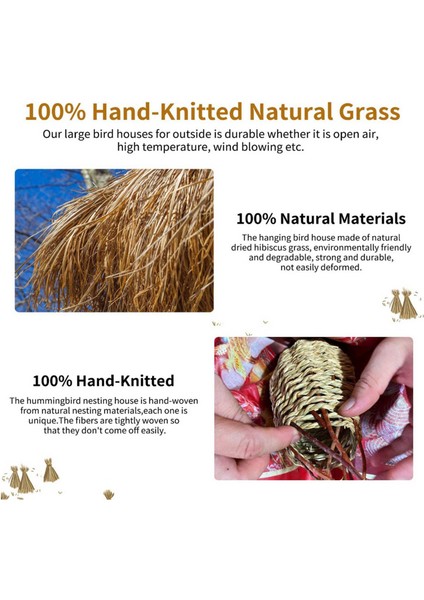 2x Bahçe Teslim Kuşları Yuva Kutusu Yatak Yutuklar Yuva Çim El Dokuma Kuş Evleri Açık Havada Asılı (Yurt Dışından) fiyatları