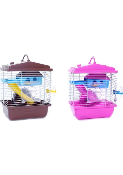 2 Adet Pet Cage Hamster Cottage Altın Hamster Evcil Hayvan Kahve ve Pembe Için Şeffaf Işıklık Çift Katmanlı Ev (Yurt Dışından)