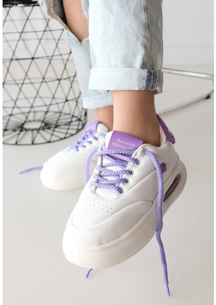 Chris Beyaz Cilt Lila Detaylı Bağcıklı Spor Ayakkabı modelleri