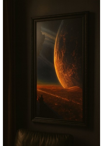 Planet Horizon – Uzay ve Gezegen Temalı Atmosferik Dekoratif Duvar Tablosu (Çerçeveli)