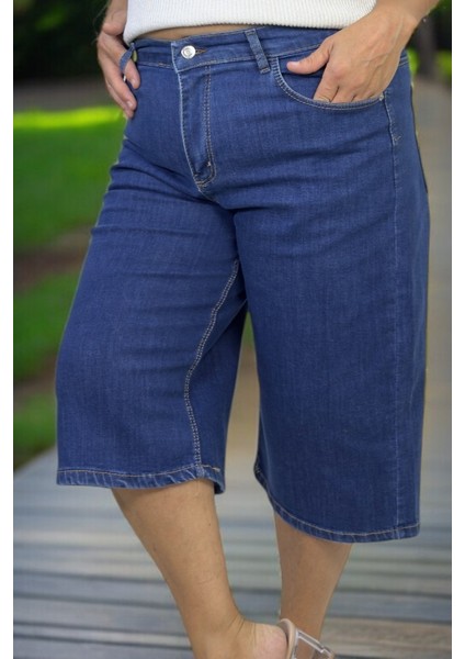 Beli Lastikli Cepli Büyük Beden Jean Kot Kapri Şort Bermuda modelleri