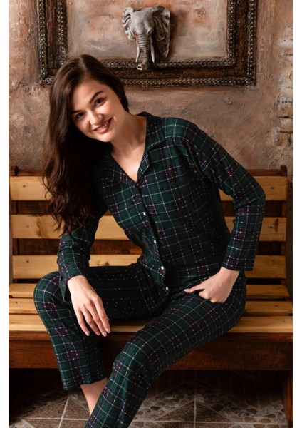 Kadın Yeşil Kareli Gömlek Süet Pijama Takımı fiyatları