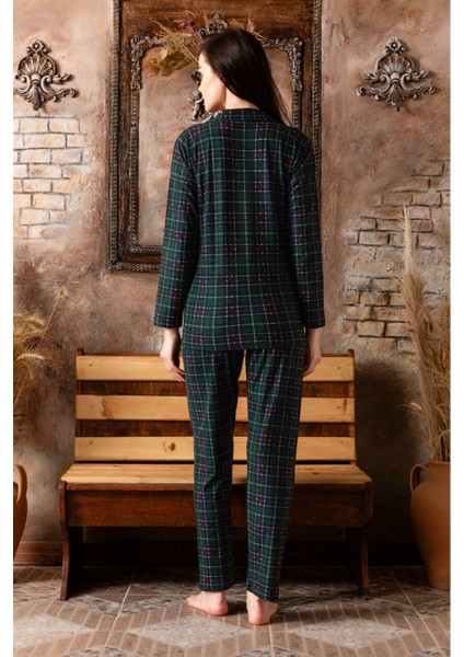 Kadın Yeşil Kareli Gömlek Süet Pijama Takımı modelleri