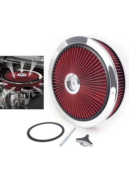 Evrensel Araba 14X3 Hava Filtresi Dairesel Yüksek Akışlı Hava Temizleyici Yıkanabilir 5-1/8 Dişli Bağlantılı Araba Modifiye Parçaları Kırmızı (Yurt Dışından) modelleri