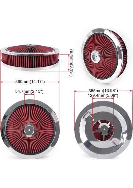 Evrensel Araba 14X3 Hava Filtresi Dairesel Yüksek Akışlı Hava Temizleyici Yıkanabilir 5-1/8 Dişli Bağlantılı Araba Modifiye Parçaları Kırmızı (Yurt Dışından) fırsatları