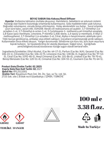 Beyaz Sabun - White Soap - 100 ml Çubuklu Oda Ve Ortam Kokusu