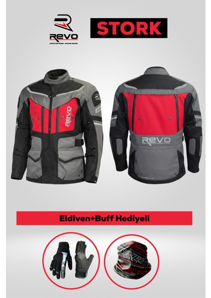 Stork Kırmızı 4 Mevsim Unisex Motosiklet Montu + ELDİVEN VE BUFF HEDİYELİ