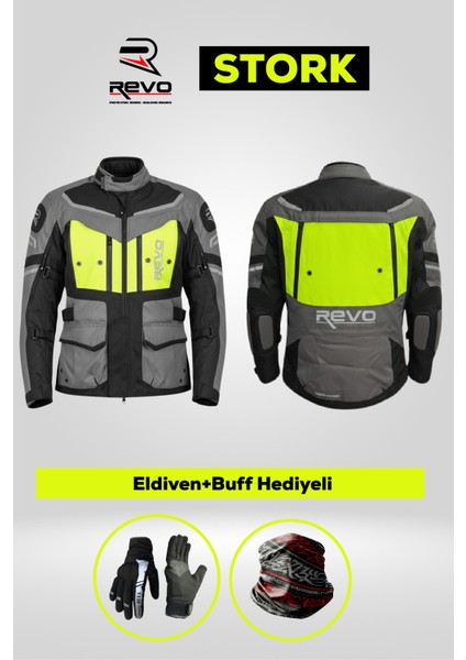 Stork Neon Sarı 4 Mevsim Unisex Motosiklet Montu + ELDİVEN VE BUFF HEDİYELİ