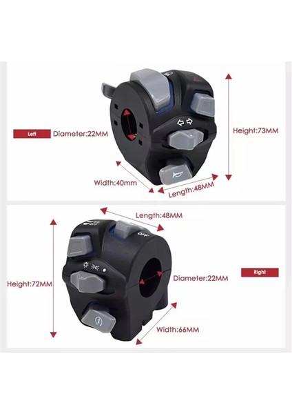 7/8 Inç 22 mm Evrensel Motosiklet Gidon Anahtarı Far Uyarı Sinyal Flaşı Sinyal Korna Başlatma Düğmesi Led'li A (Yurt Dışından) modelleri