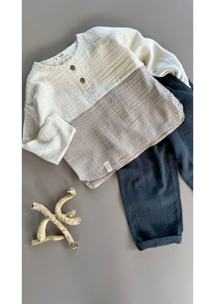 Organik Bohem Garnili Müslin Mevsimlik Takım 2-8 Yaş Naturel